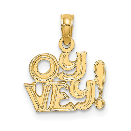 14K Yellow Gold Polished And Engraved Oy Vey Charm