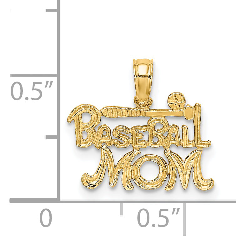 14K Yellow Gold Baseball Mom Charm