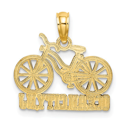 14K Yellow & Rhodium With White Ocean City, Nj Bicycle Charm