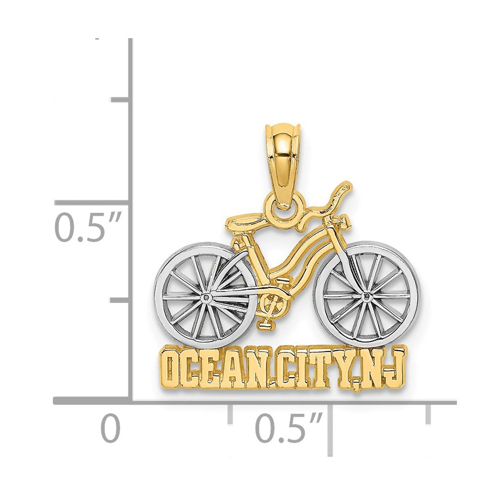 14K Yellow & Rhodium With White Ocean City, Nj Bicycle Charm