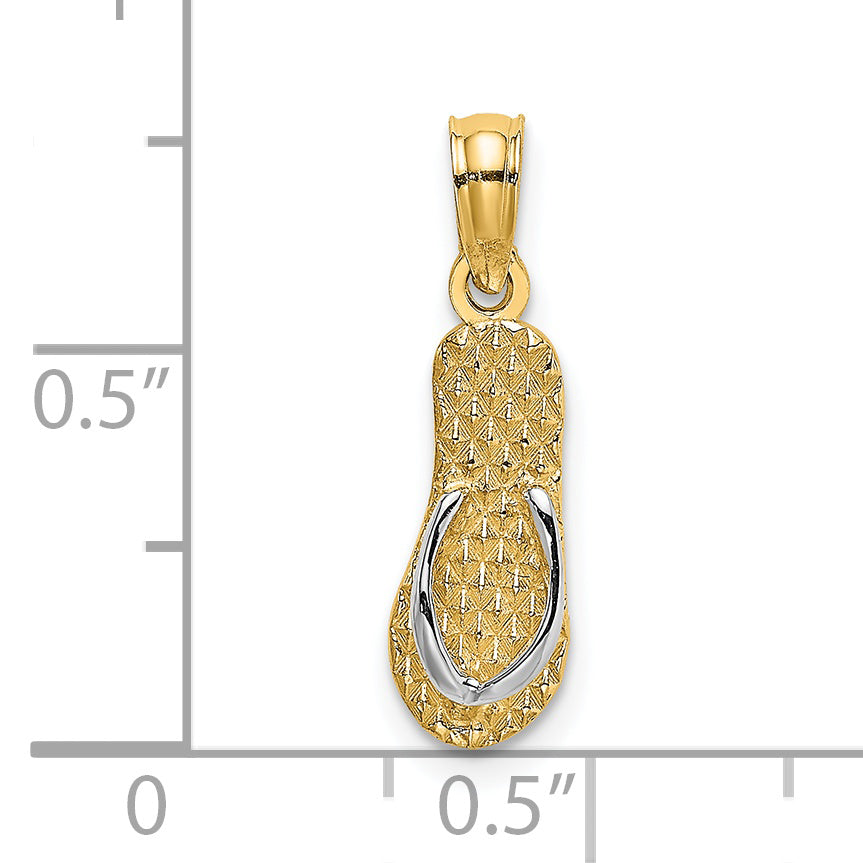 14K Yellow & Rhodium With White 3D Hawaii Single Flip-Flop Charm