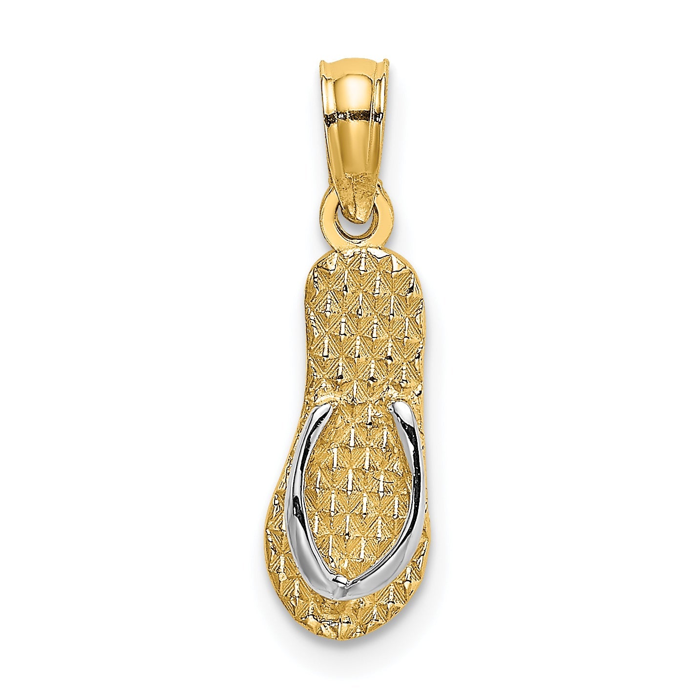 14K Yellow & Rhodium With White 3D Hawaii Single Flip-Flop Charm