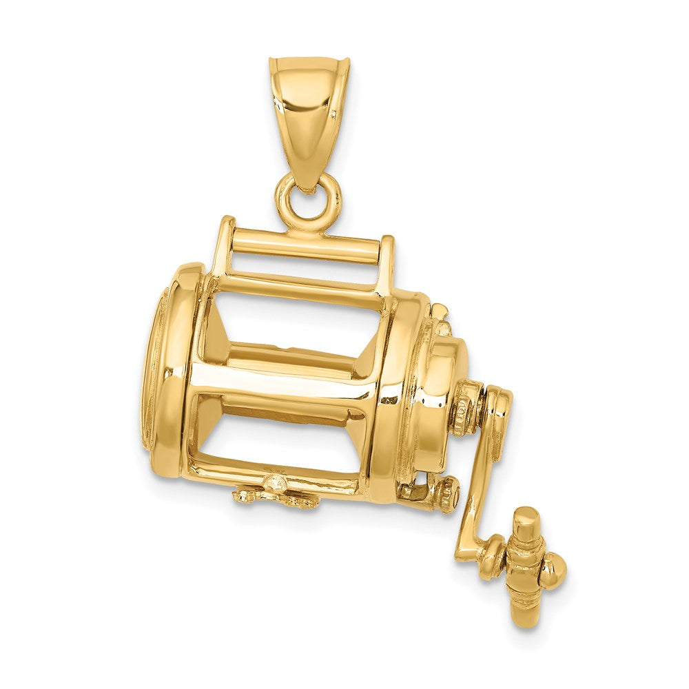 14K Yellow Gold Moveable 3D Fishing Reel Charm