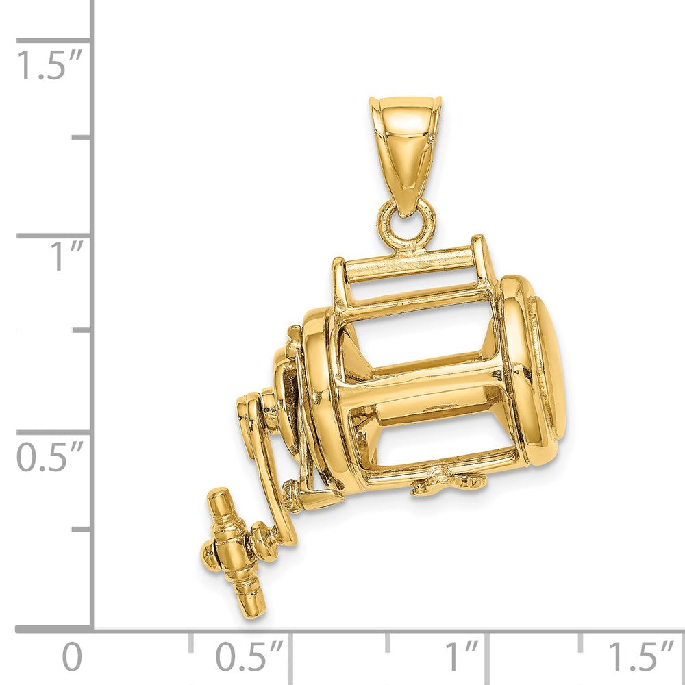 14K Yellow Gold Moveable 3D Fishing Reel Charm