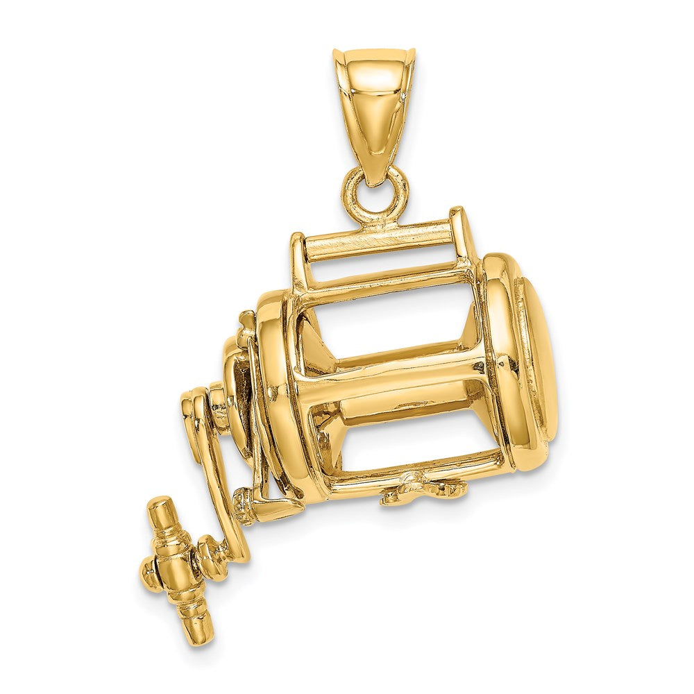 14K Yellow Gold Moveable 3D Fishing Reel Charm