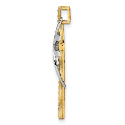 14K Two-Tone 2-D Polished And Textured Cross Chain Slide
