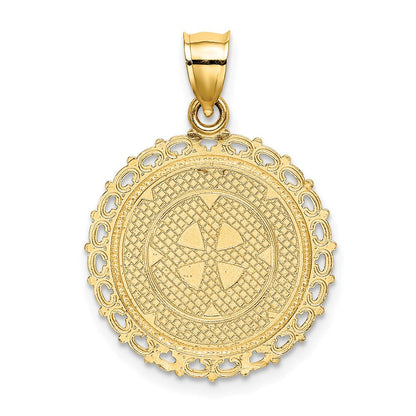 14k Yellow & Rhodium Gold W/Rhodium Round Engraved Disc Cherub Charm