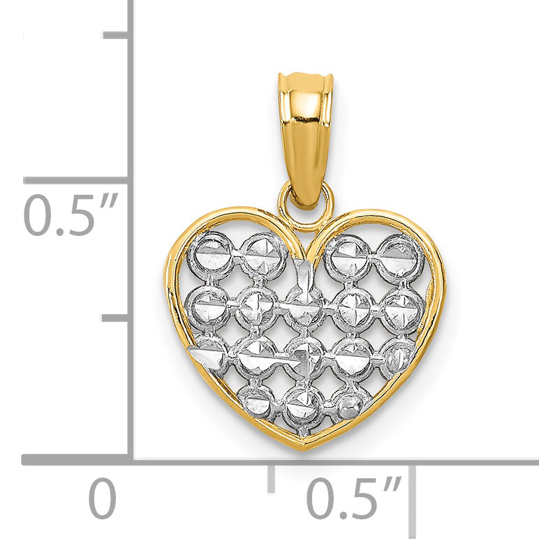 14K Yellow & Rhodium W/Rhodium Diamond-Cut Heart Charm