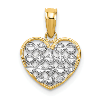 14K Yellow & Rhodium W/Rhodium Diamond-Cut Heart Charm