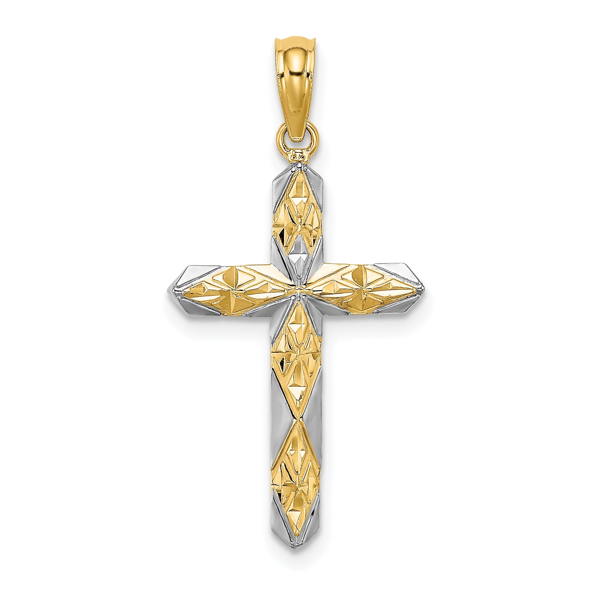 14K Yellow & Rhodium W/ D/C Reversible Cross Charm