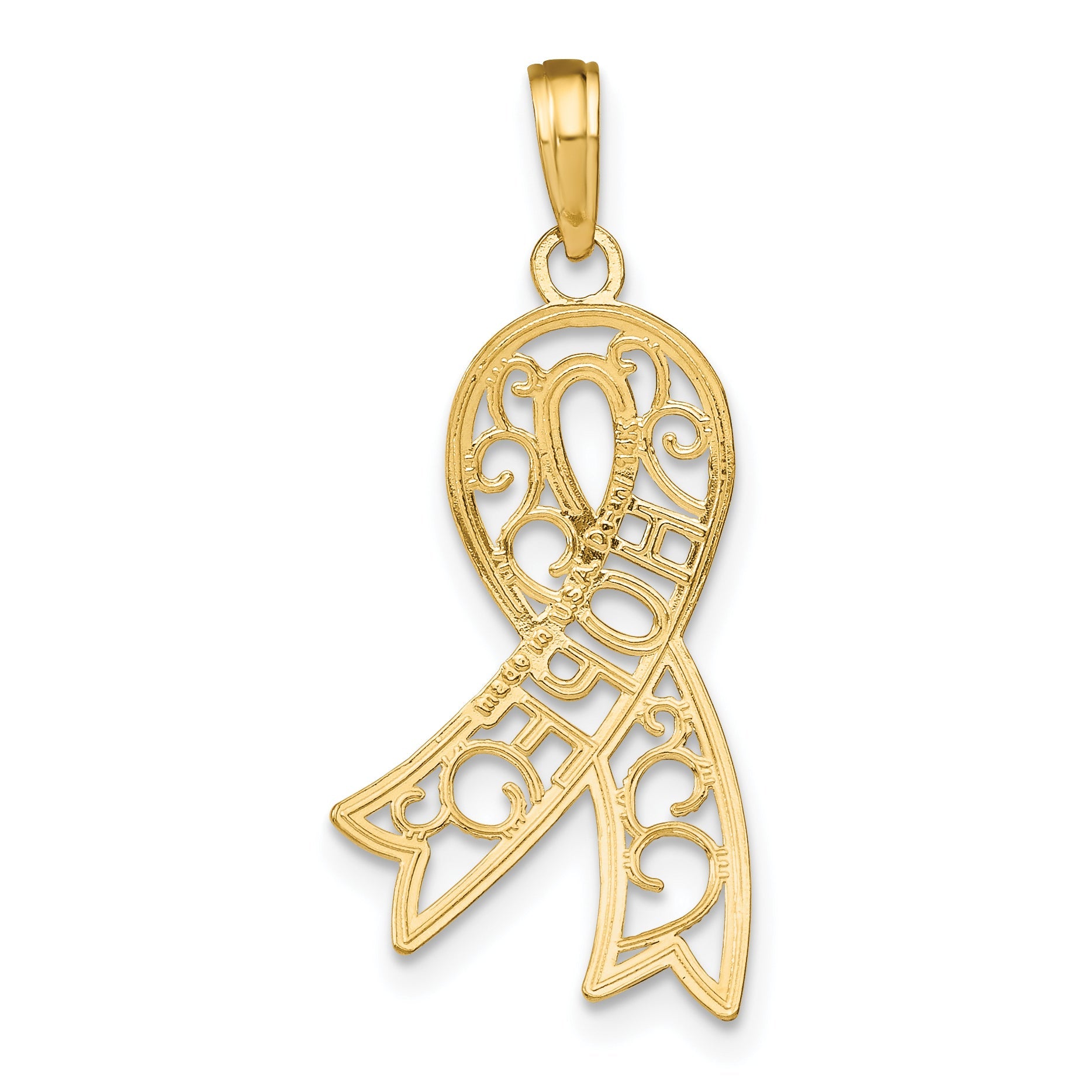 14K Yellow & Rhodium W/Rhodium Filigree Ribbon Hope Charm