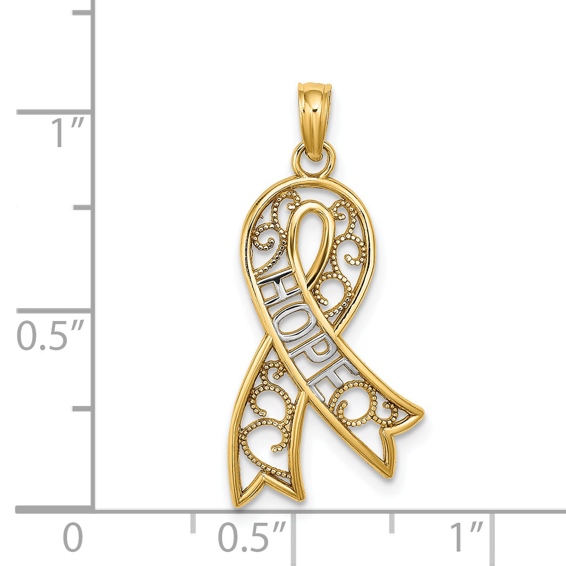 14K Yellow & Rhodium W/Rhodium Filigree Ribbon Hope Charm