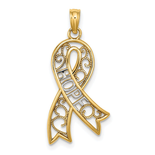 14K Yellow & Rhodium W/Rhodium Filigree Ribbon Hope Charm