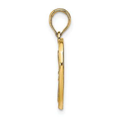 14K Yellow & Rhodium W/Rhodium Textured Filigree Heart Charm