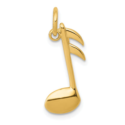 14K Yellow Gold Polished Flat-Backed Musical Note Charm