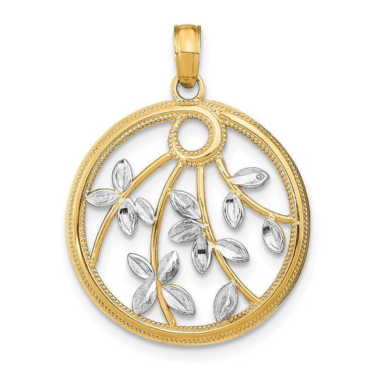14K Yellow & Rhodium W/Rhodium Round Frame Charm