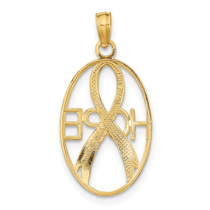 14K Yellow & Rhodium W/Rhodium Textured Hope W/ Ribbon Charm