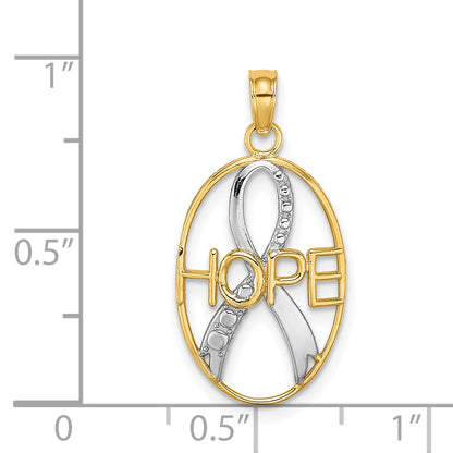 14K Yellow & Rhodium W/Rhodium Textured Hope W/ Ribbon Charm