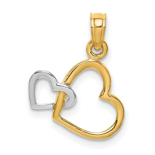 14K Two-Tone Polished Hearts Interwined Charm