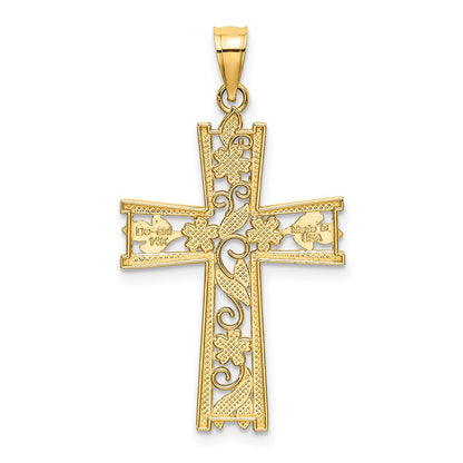 14K Yellow & Rhodium W/ And D/C Flower Design Cross Charm