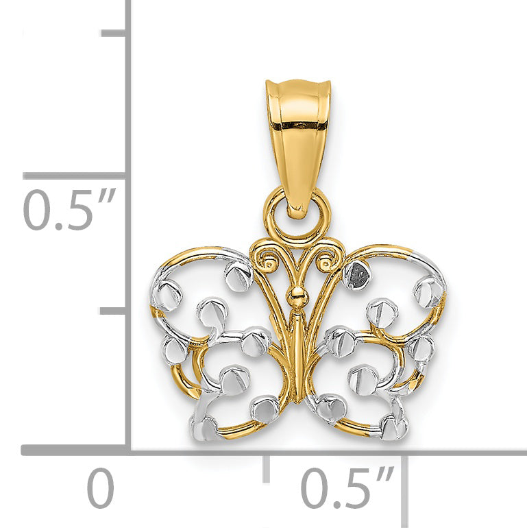 14K Yellow & Rhodium W/ Diamond-Cut Butterfly Charm