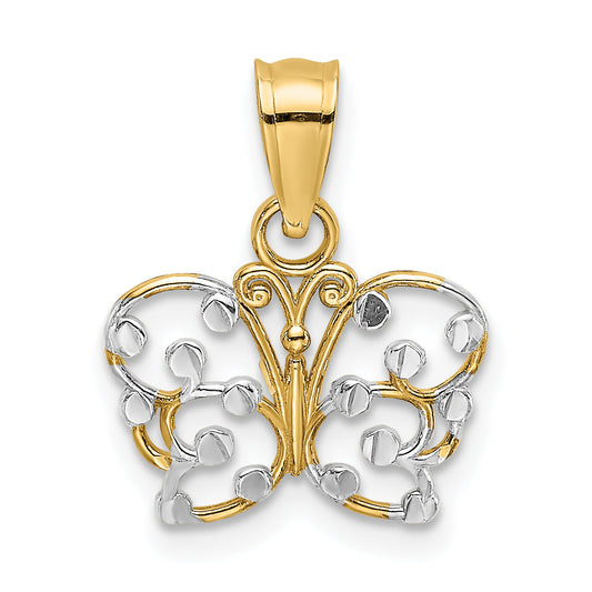 14K Yellow & Rhodium W/ Diamond-Cut Butterfly Charm