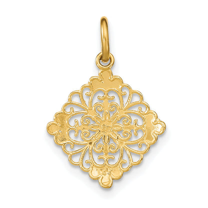 14K Yellow & Rhodium W/Rhodium And D/C Filigree Medallion Charm
