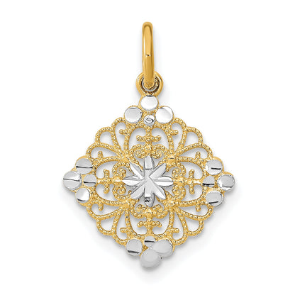 14K Yellow & Rhodium W/Rhodium And D/C Filigree Medallion Charm