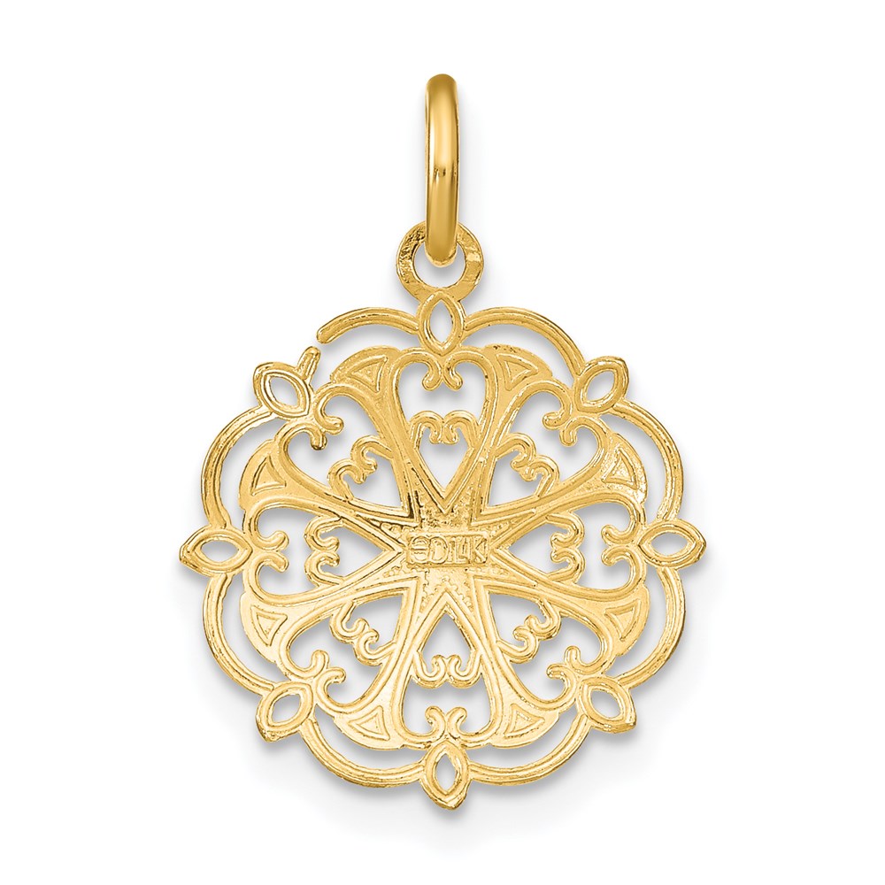 14K Yellow & Rhodium W/Rhodium And D/C Filigree Heart Round Charm