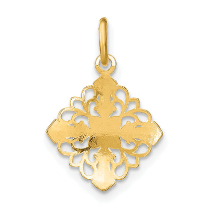 14K Yellow & Rhodium W/Rhodium And D/C Filigree Medallion Charm
