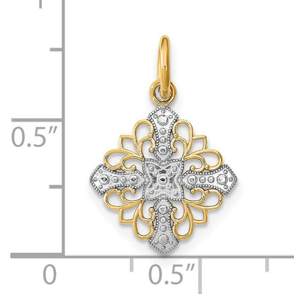 14K Yellow & Rhodium W/Rhodium And D/C Filigree Medallion Charm