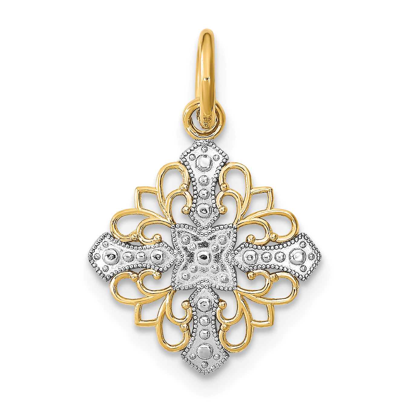 14K Yellow & Rhodium W/Rhodium And D/C Filigree Medallion Charm