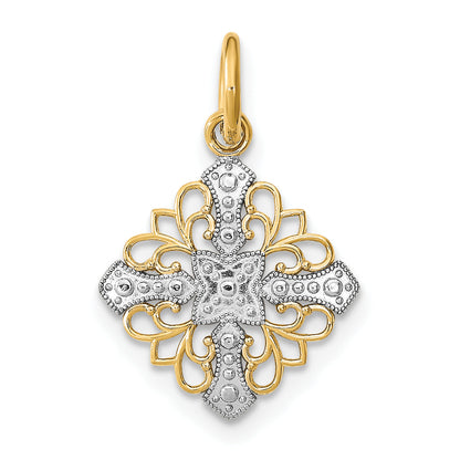 14K Yellow & Rhodium W/Rhodium And D/C Filigree Medallion Charm