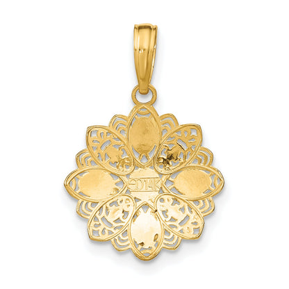 14K Yellow & Rhodium W/Rhodium And D/C Filigree Flower Charm