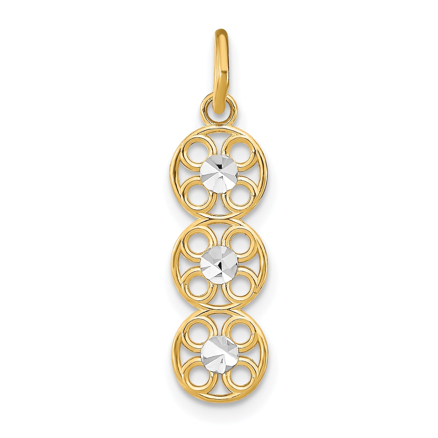 14K Yellow & Rhodium W/Rhodium And D/C 3 Circle Charm