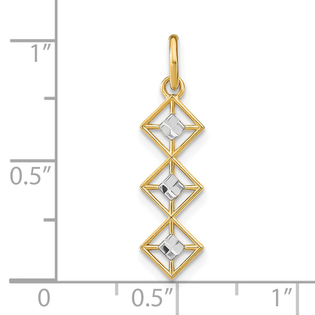 14K Yellow & Rhodium W/Rhodium And D/C 3 Diamond Shapes Charm