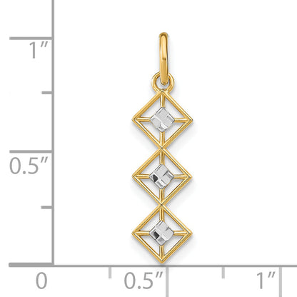 14K Yellow & Rhodium W/Rhodium And D/C 3 Diamond Shapes Charm