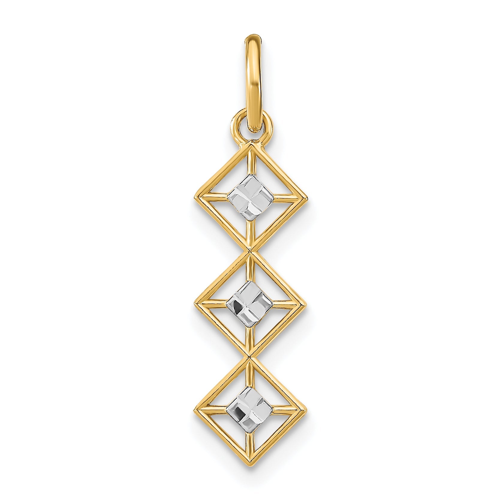 14K Yellow & Rhodium W/Rhodium And D/C 3 Diamond Shapes Charm