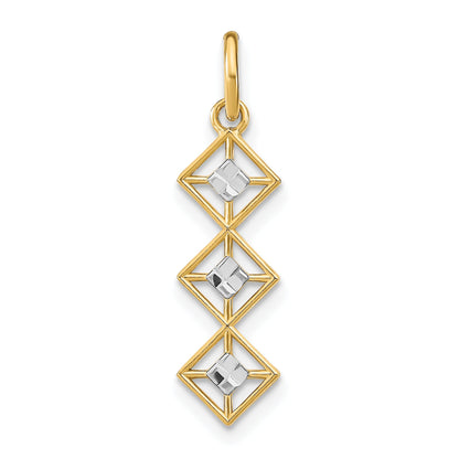 14K Yellow & Rhodium W/Rhodium And D/C 3 Diamond Shapes Charm