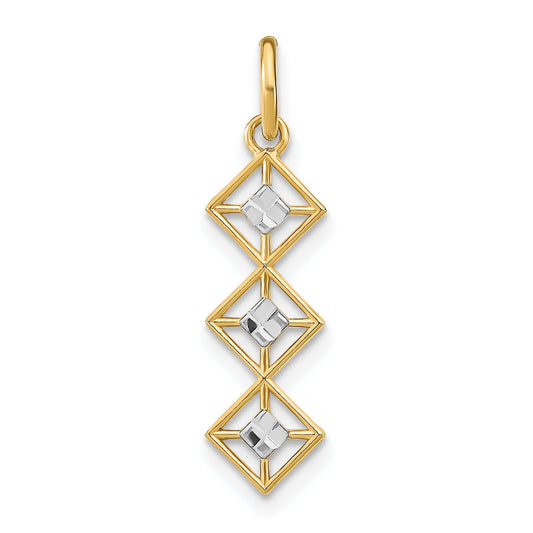14K Yellow & Rhodium W/Rhodium And D/C 3 Diamond Shapes Charm