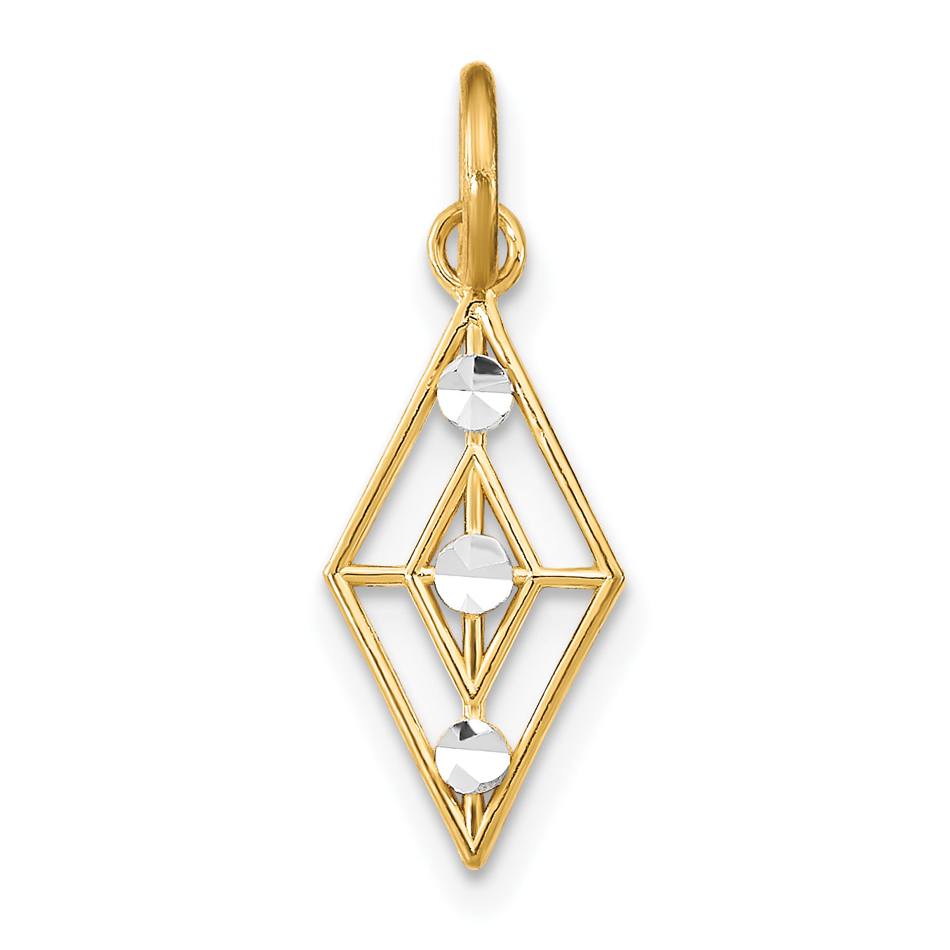 14K Yellow & Rhodium W/Rhodium D/C Diamond Shaped Charm