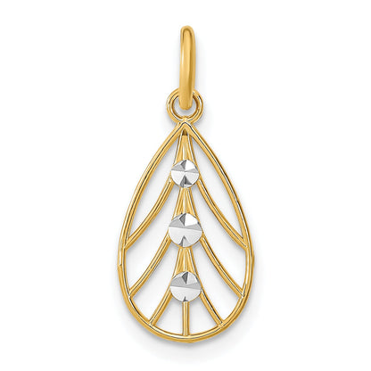 14K Yellow & Rhodium W/Rhodium D/C Small Teardrop Charm