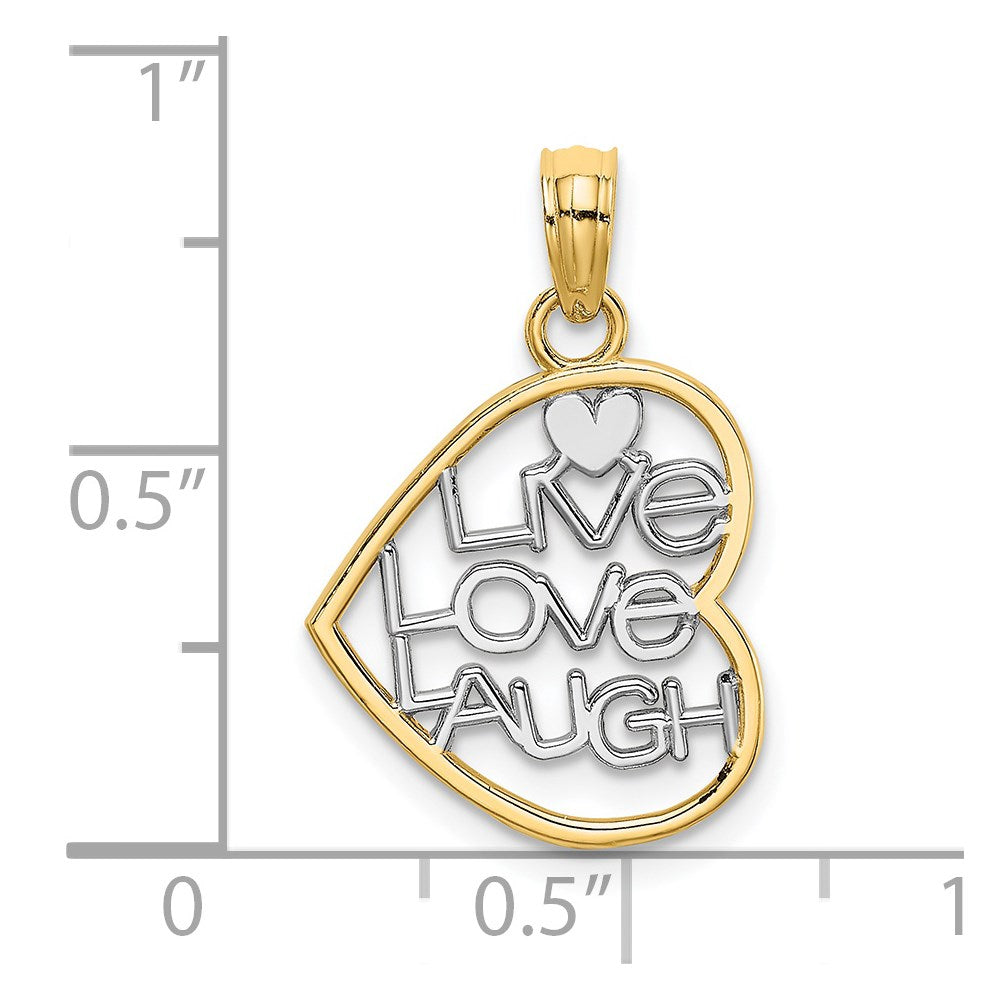 14K Yellow & Rhodium And Live Love Laugh In Heart Charm
