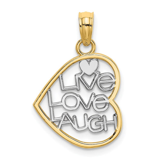 14K Yellow & Rhodium And Live Love Laugh In Heart Charm