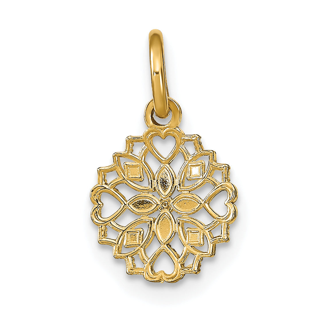 14K Yellow & Rhodium W/Rhodium Cut-Out Heart Edge Flower Charm