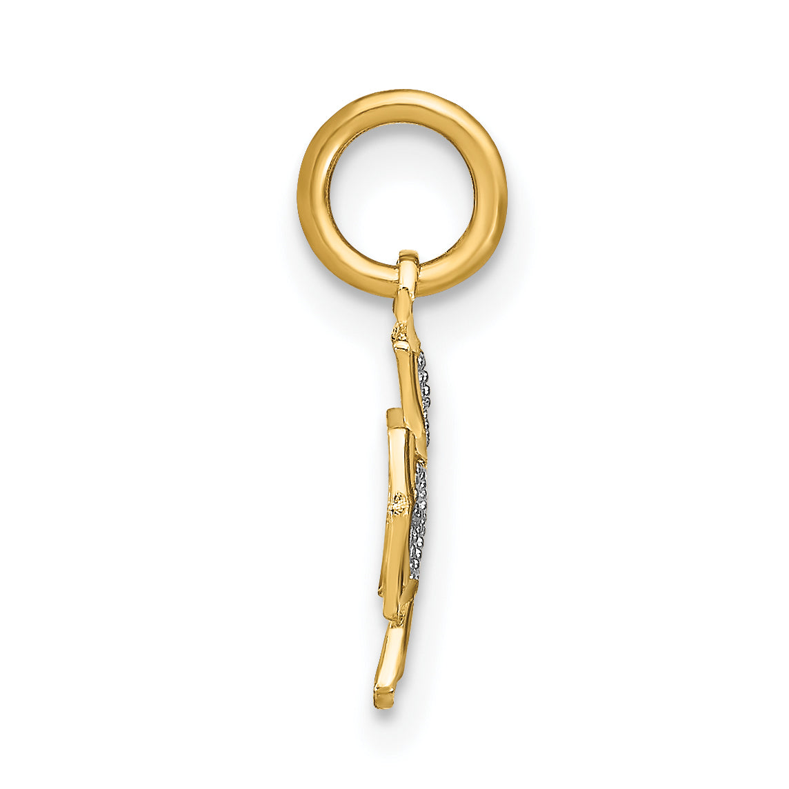 14K Yellow & Rhodium W/Rhodium And D/C Hearts In Cross Charm