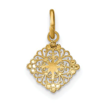 14K Yellow & Rhodium W/Rhodium D/C Mini Filigree Medallion Charm