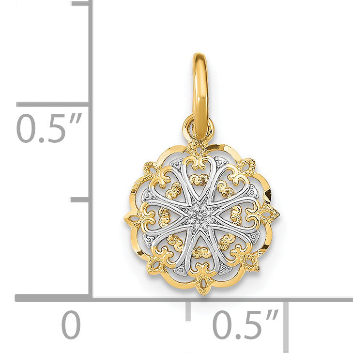 14K Yellow & Rhodium W/Rhodium Filigree Hearts Charm