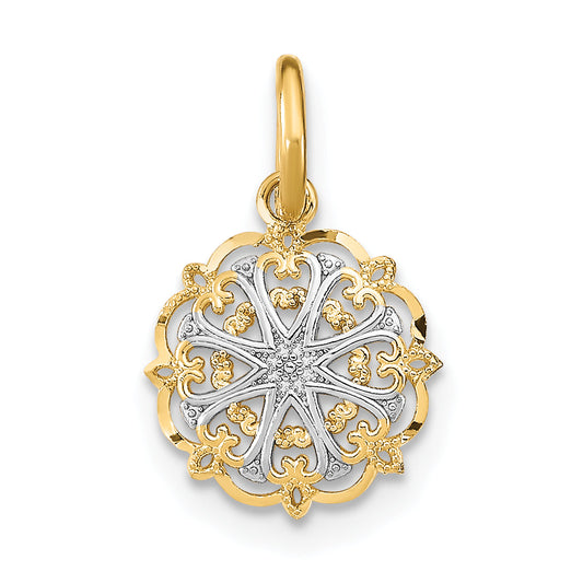 14K Yellow & Rhodium W/Rhodium Filigree Hearts Charm