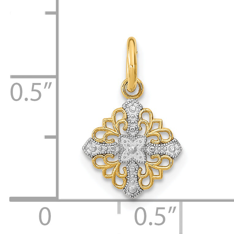 14K Yellow & Rhodium W/Rhodium Mini Cross Medallion Charm